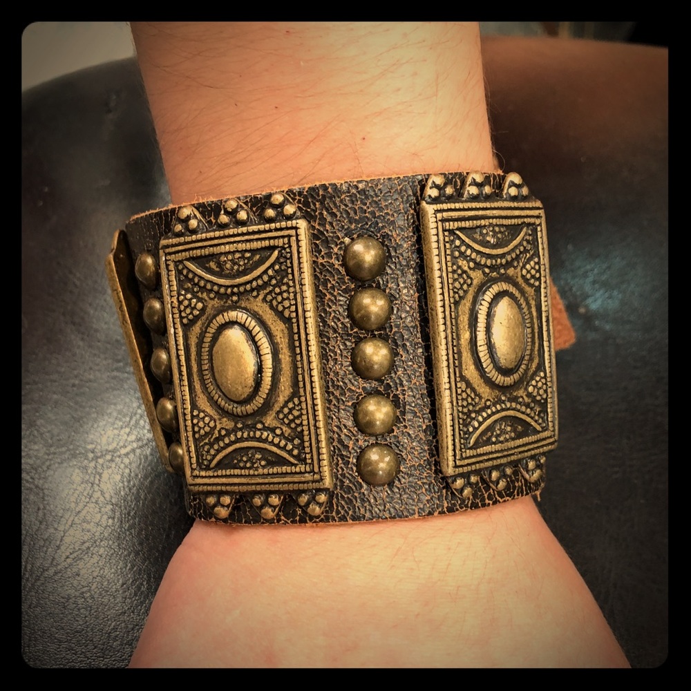 Brown Leather with Gold Squares